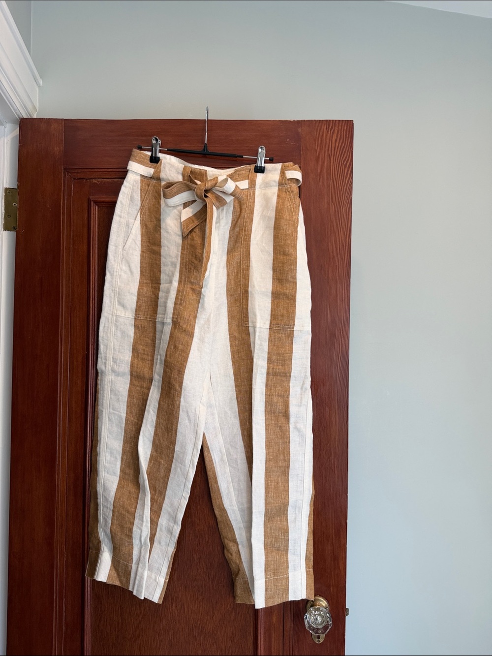 J. Crew Striped Wide-Leg Linen-Blend Pants in White and Brown